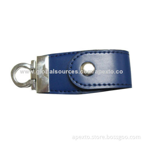 Navy Blue Leather USB Stick w/ Plug-and-play Function and More Than 1,000,000 Times Data Encryption